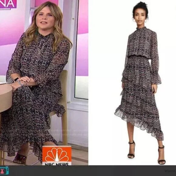 MISA LOS ANGELES Rania Asymmetrical Tiered Ruffle Dress Floral Smocked Fairy - Picture 2 of 16